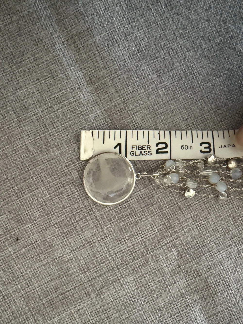 Silver Tone Layered Necklace with White and Opalite Beads and Glass Pendant